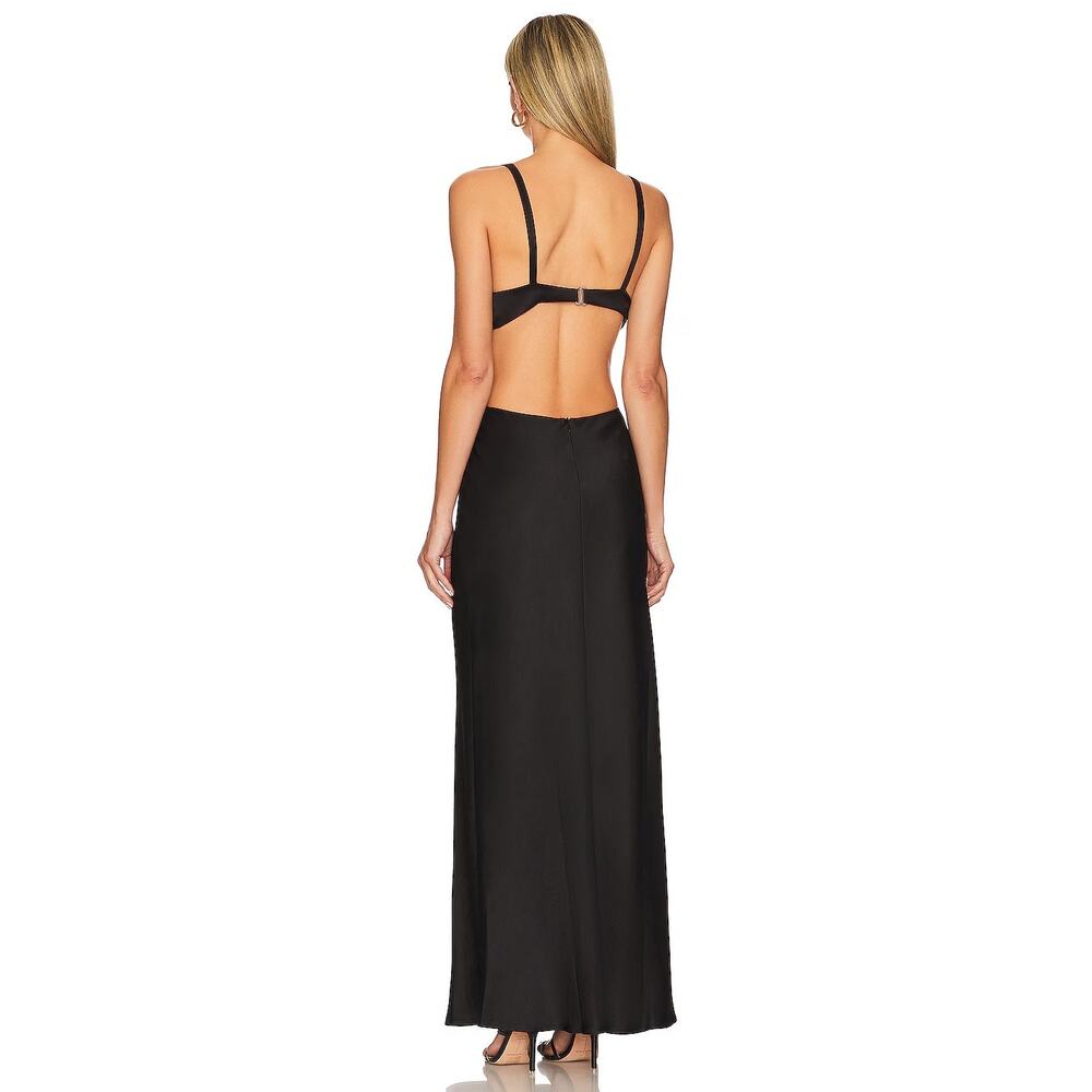 Bec + Bridge Felix V Maxi Dress Satin Cut Out Metallic Ring Detail Black Size 2 - Picture 3 of 14
